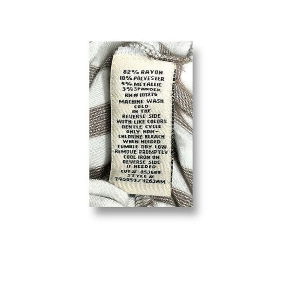 ECI NY Metallic Stripe Asymmetrical Pleated Top Beige Feminine Minimalist Size L - Picture 6 of 7